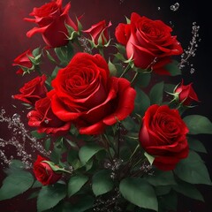 photo of red roses, bouquet, spiked, splash art, aesthetic for t-shirt design 9