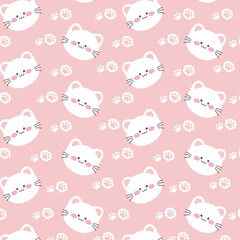 Cat faces and paws seamless pattern vector