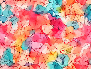 Fototapeta na wymiar Watercolor tiles pattern. Colorful stained glass windows abstract wallpaper. For fabric design. Created with generative AI tools