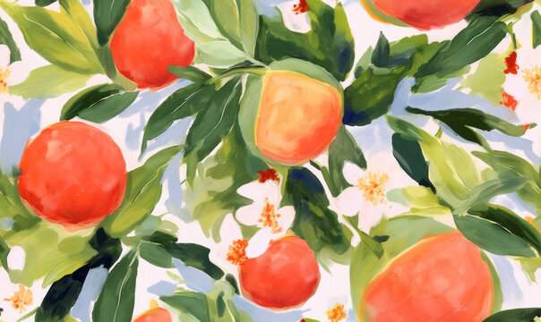 Peach seamless pattern.Sweet fruits wallpaper. For fabric design. Created with generative AI tools