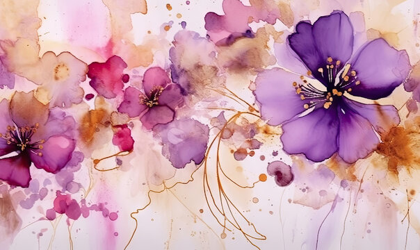 Flowers watercolor wallpaper. Pink flower. For banner, postcard, book illustration. Created with generative AI tools