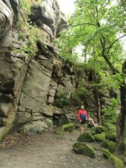 Ukraine, Buk Canyon, a man near the river near a large rock. canyon tourism, travel