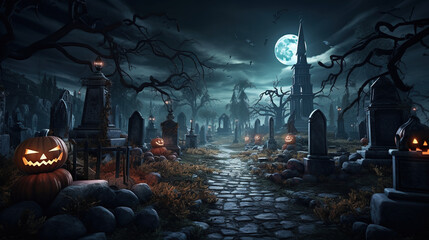 Photo of The full moon casts an enchanting glow over the eerie graveyard, where restless spirits roam, halloween