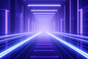 Abstract futuristic metaverse background with corridor in purple tones.