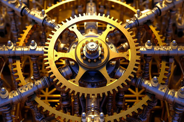 Fototapeta na wymiar Close up view of clock with gears and gears on it's face.