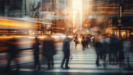 Among the people rushing to work Walking across the zebra crossing, back and forth, blurred image. generative AI