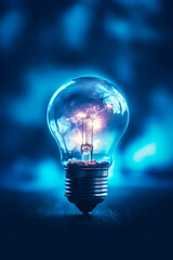 Light bulb with blue background and blue sky in the background.