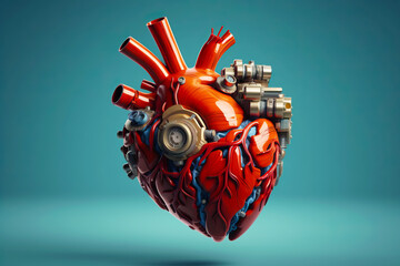 Model of heart with machine attached to the side of it.