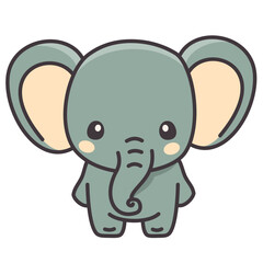 Cute vector elephant in kawaii style. African animal on white background. Vector illustration