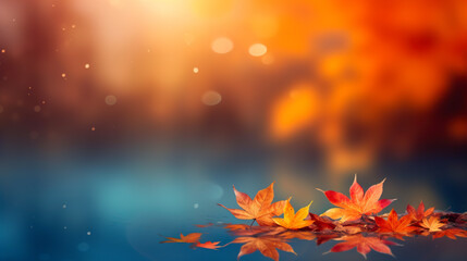 Autumn maple leaves and bokeh background with copy space.