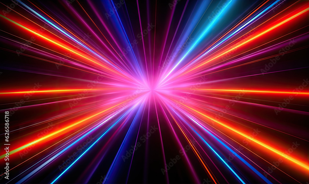 Wall mural neon futuristic flashes on black background. motion light lines backdrop. for banner, postcard, illu