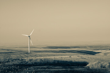 Black and white photo of wind turbine in Eastern Washington State