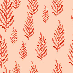 Abstract seaweed backdrop. Organic fern leaves seamless pattern. Simple style botanical background.