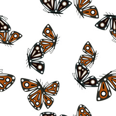 Naklejka premium Simple stylized moth seamless pattern. Butterflies wallpaper. Flying insect print.