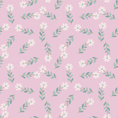 Cute stylized ditsy flower seamless pattern. Decorative naive botanical backdrop.