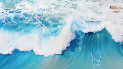 Aerial view of turquoise ocean sea water waves splashing