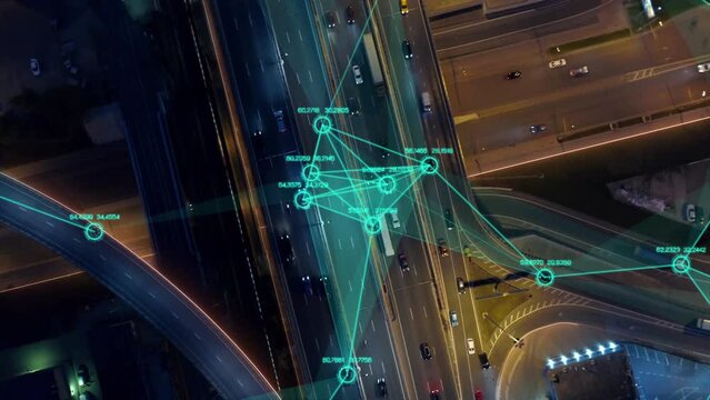 Self driving technology. Artificial intelligence tracks transport.