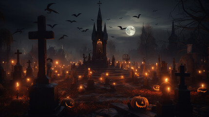Photo of A graveyard adorned with flickering candles pays tribute to the dearly departed on All Hallows' Eve, halloween
