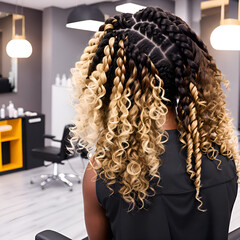 Curly ombré hair that fade from black to blonde