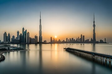 Fototapeta na wymiar sunset over the harbor in Dubai