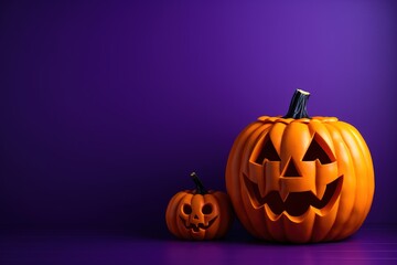 Composition of several scary pumpkins. Halloween banner. 