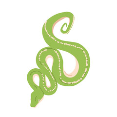 Naklejka premium Green Exotic Snake, Vibrant Serpent With Emerald Scales, Boasting A Striking Appearance, Cartoon Vector Illustration