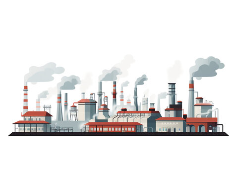 2d graphic image of factories in operation and releasing residual smoke in the chimney. These large-scale factories can pollute the environment if not properly supervised.
