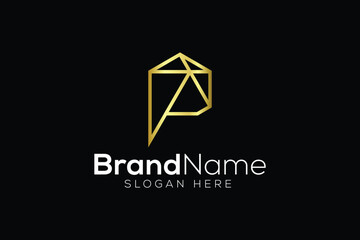 Fototapeta premium Letter P golden diamond logo design vector template