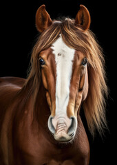 Brown headed horse portriat. Beautiful white brown horse