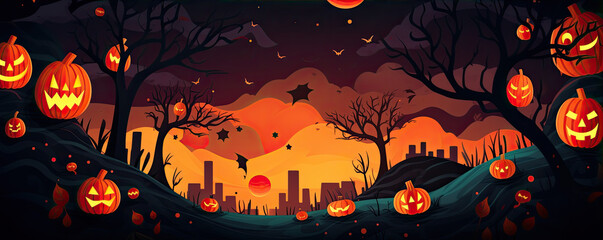 Whimsical halloween coloring background. orange halloween pumpkins cartoon picture.