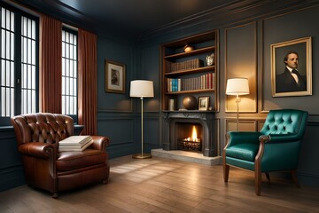 living room interior with fireplace generated Ai 