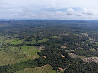 Fototapeta na wymiar Panoramic view of region with Brazilian savannah forest and farms