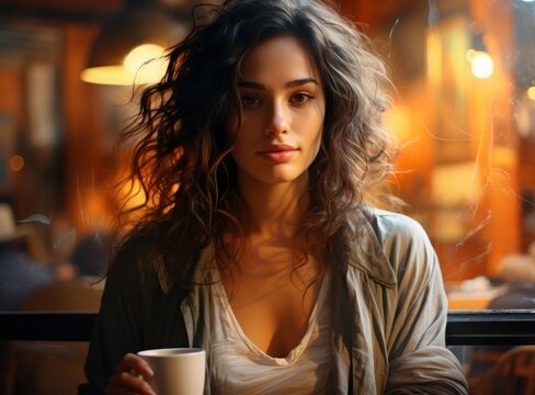 With the aroma of coffee filling the air, the woman takes a well-deserved coffee break.