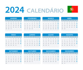 2024 Calendar - vector template graphic illustration - Portuguese version