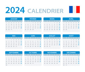 2024 Calendar - vector template graphic illustration - French version