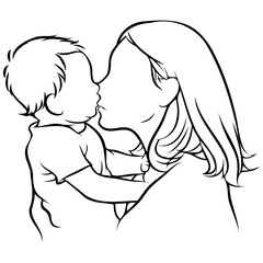 Mother and Kid Line Drawing.