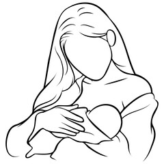 Mother and Kid Line Drawing.