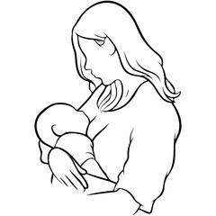 Mother and Kid Line Drawing.