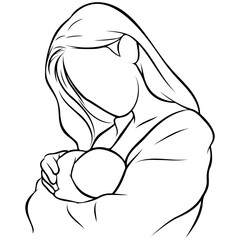 Mother and Kid Line Drawing.