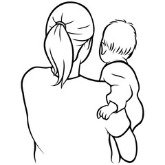 Mother and Kid Line Drawing.