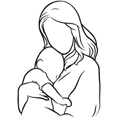 Mother and Kid Line Drawing.