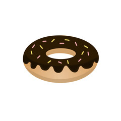 Chocolate donut isolated on white background. Vector donut top by sprinkles.
