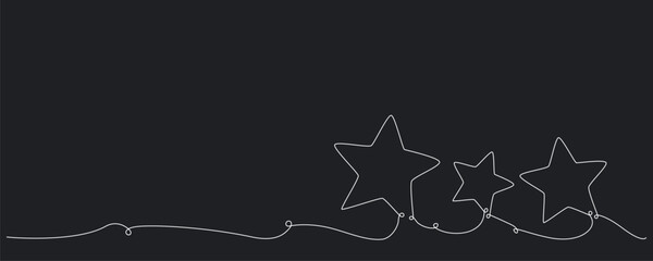 Christmas composition with stars. Hand drawing continues one single line. Vector stock illustration isolated on black background for invitation, card, presentation, frame or border. Editable stroke.