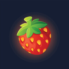 Cartoon Strawberry Game Icon. Vibrant And Enticing Glowing Garden Berry, Promising A Delightful And Addictive Gaming