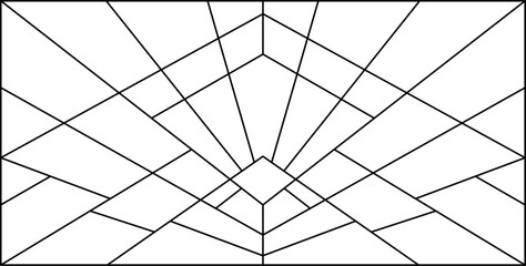 Vector sketch of a stained glass window. Geometric pattern. Abstract stained glass background. Art Deco decor for luxury modern interior. Ornament template for design. Iron fence. Iron railing.