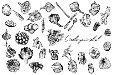 Create your salad set pepper, broccoli, oignon, corn, ginger, radish etc.