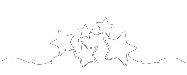 Christmas composition with stars. Hand drawing continues one single line. Vector stock illustration isolated on white background for invitation, card, presentation, frame or border. Editable stroke.