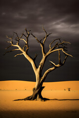 A Single Dead Tree Standing in the Desert