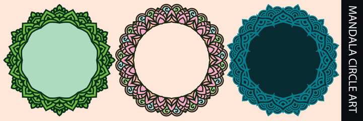 frame with ornament coloring art circle design set.