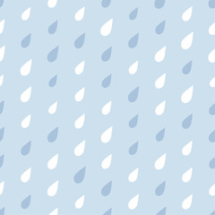 White and blue raindrops on blue background. Vector seamless pattern.